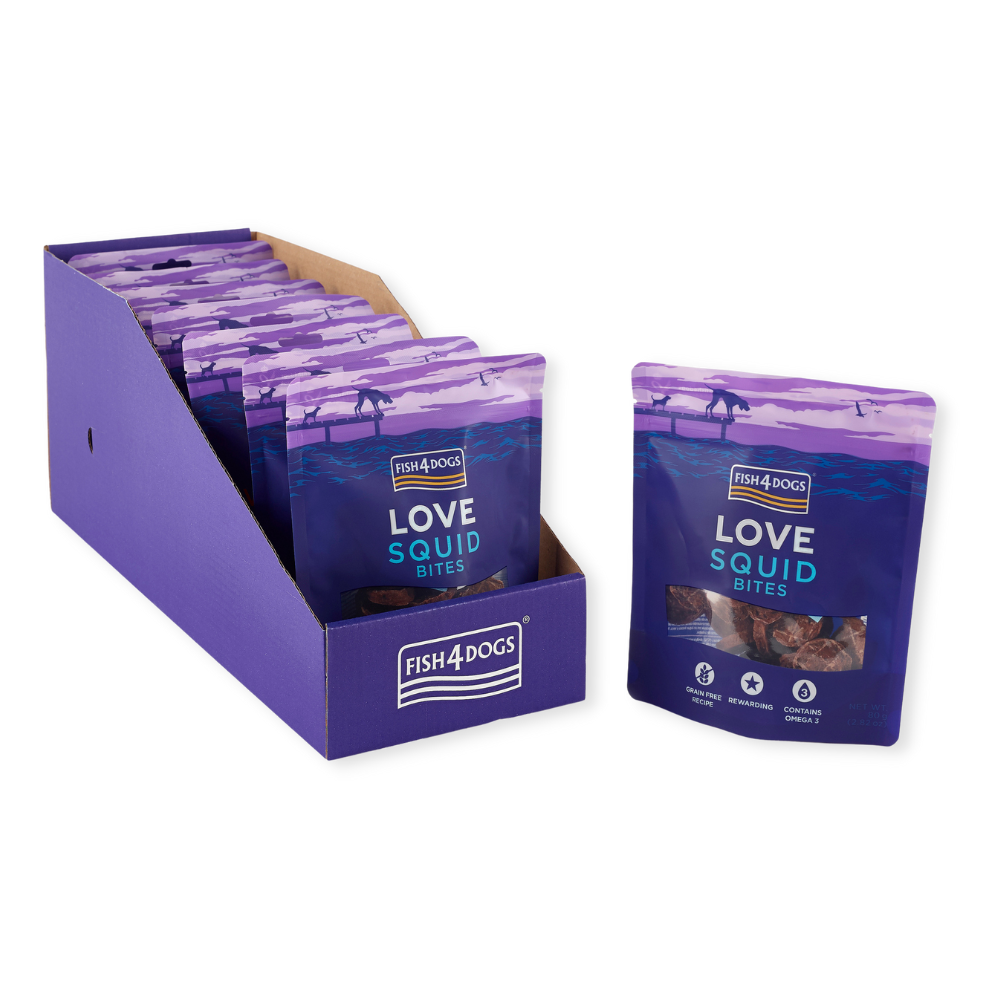 Fish4Dogs Love squid bites 80 g - Bouchées molles de calmar cuites