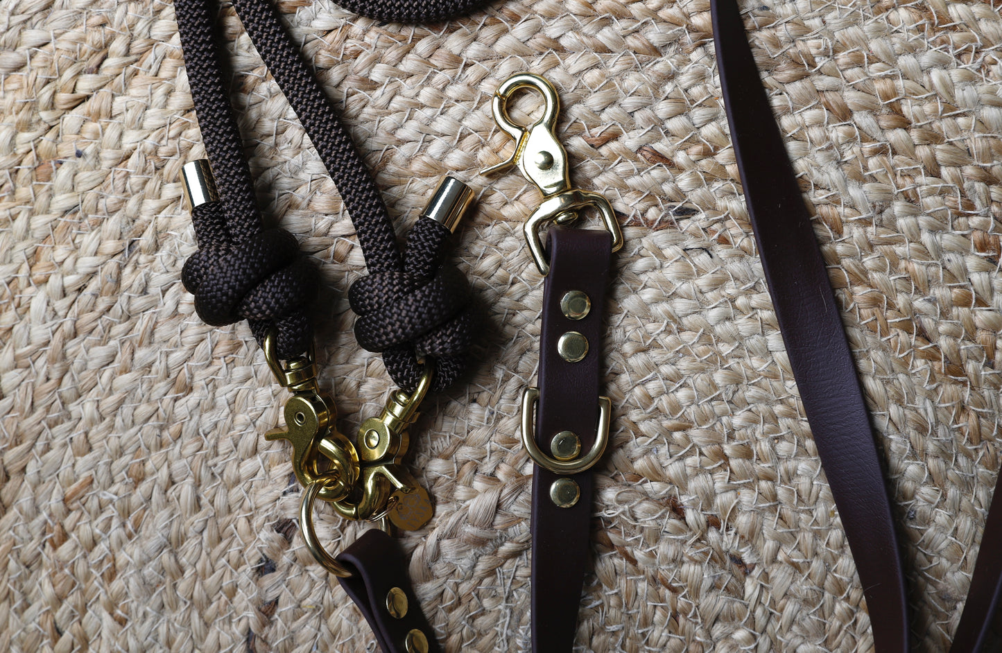 Laisse multiposition 3 points marron foncé