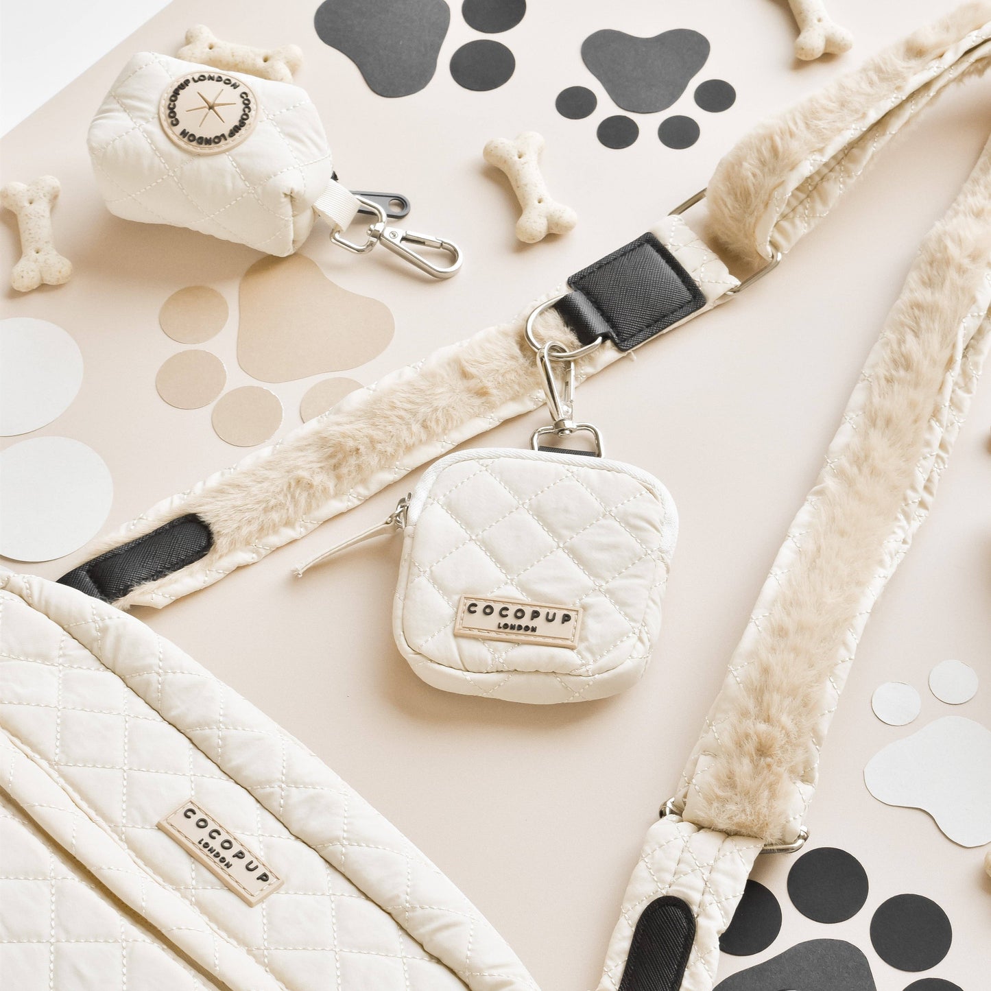 Ensemble Sac de promenade + sangle + pochette frifri pour chien - Matelassé