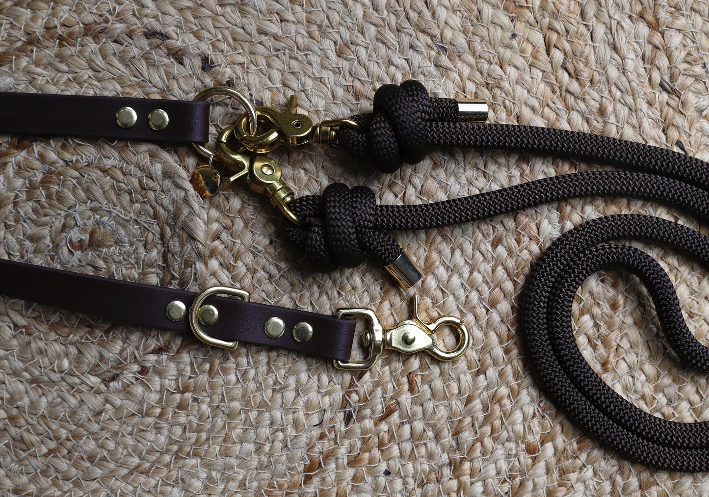 Laisse multiposition 3 points marron foncé