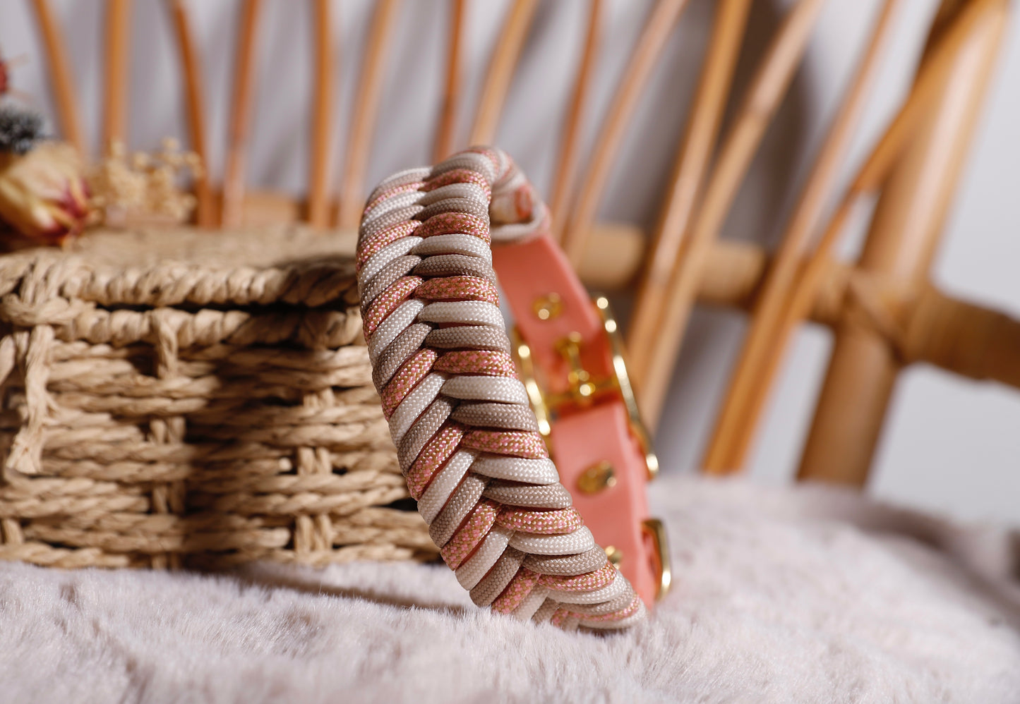 Collier biothane-paracorde Rose