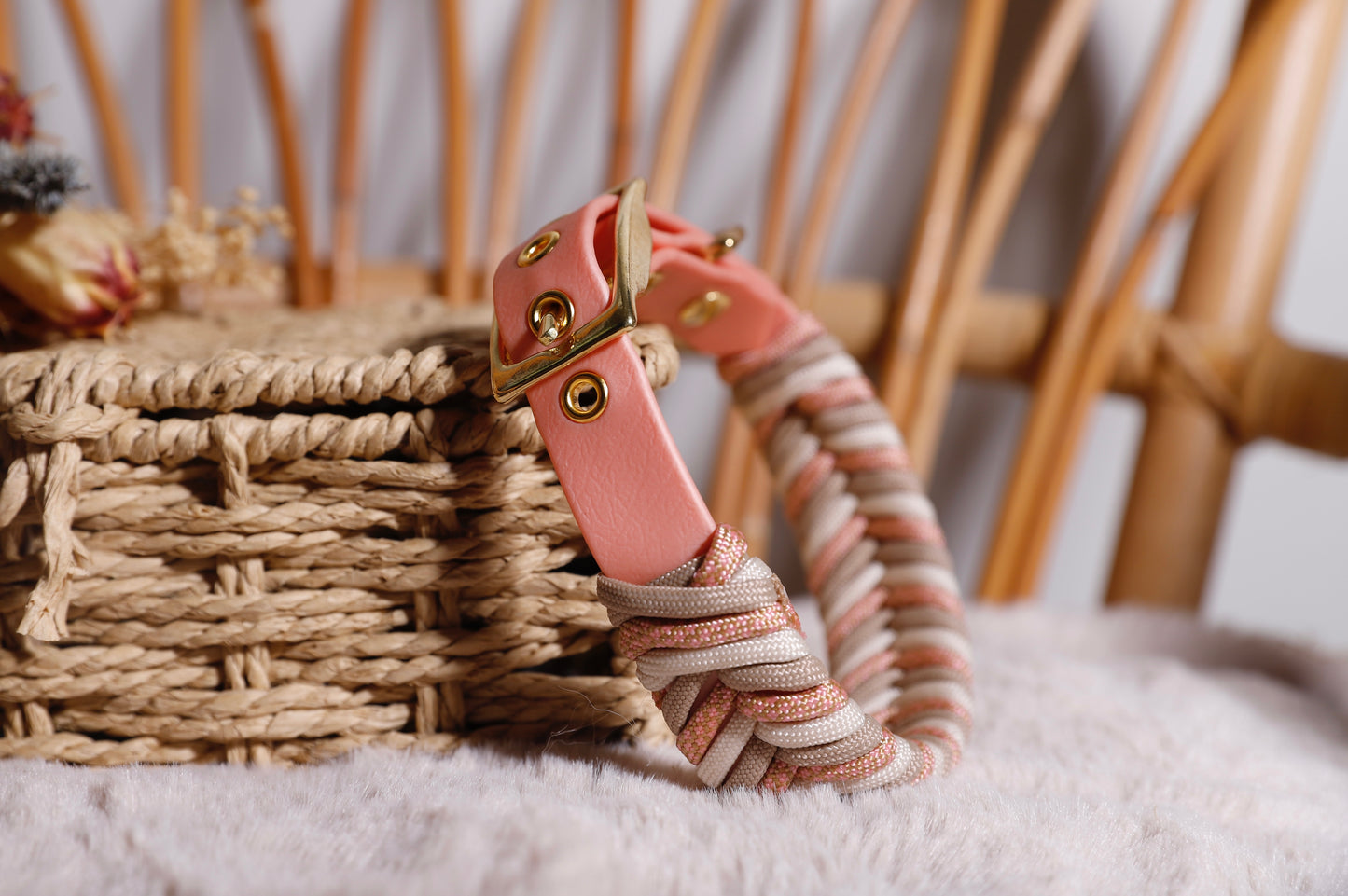 Collier biothane-paracorde Rose