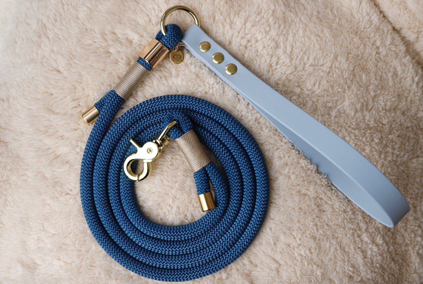 Laisse corde et biothane bleu