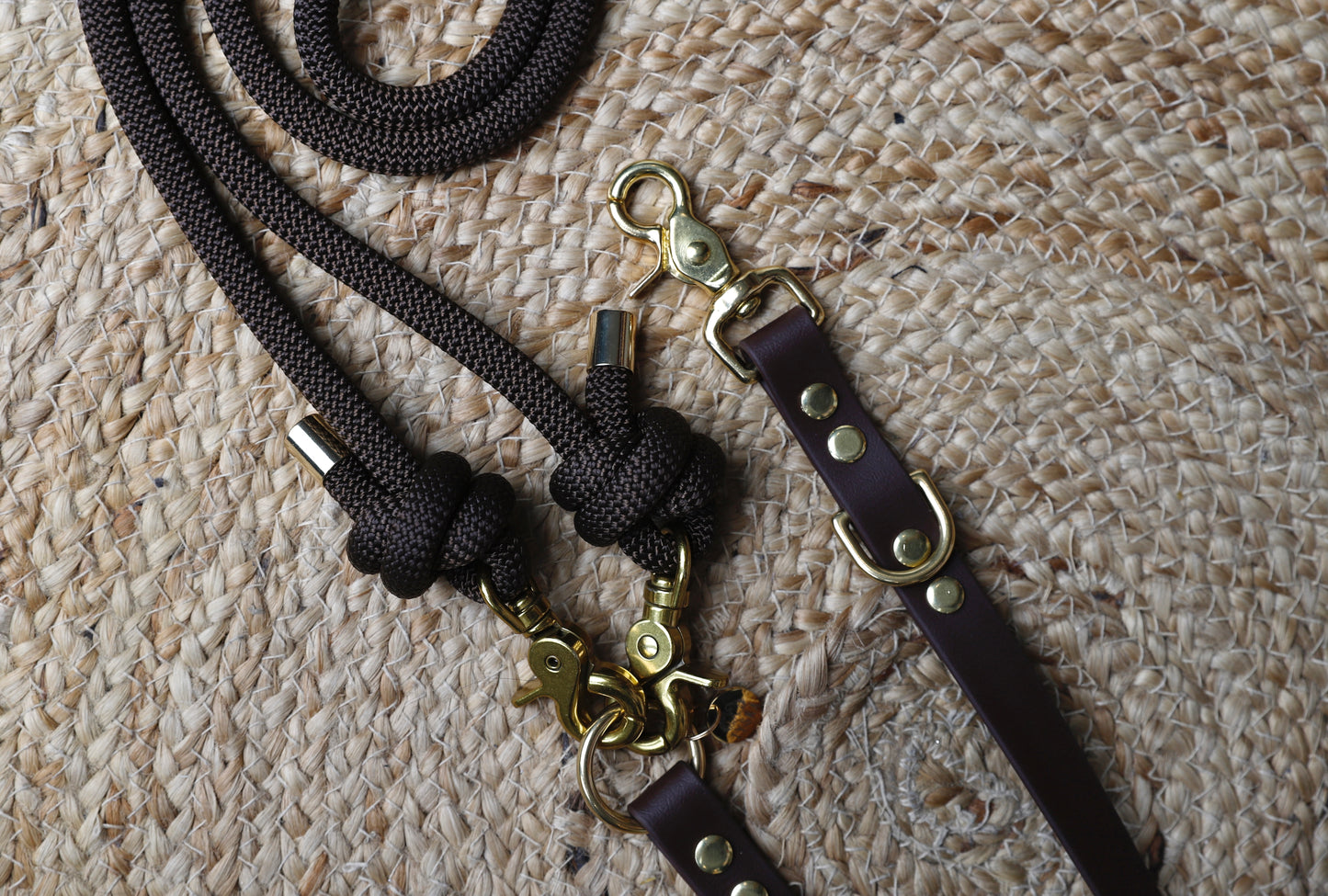 Laisse multiposition 3 points marron foncé