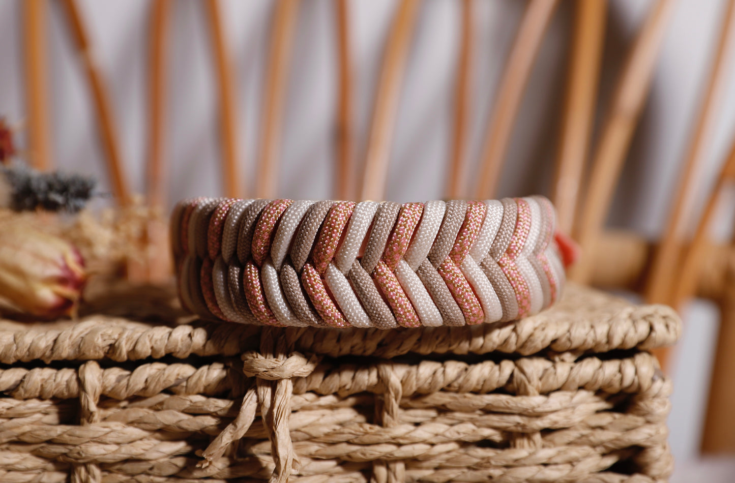 Collier biothane-paracorde Rose