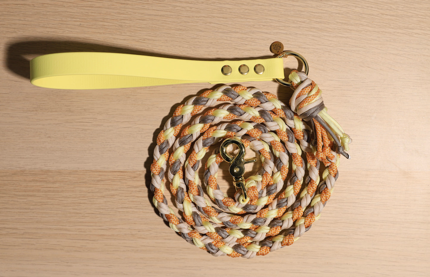 Laisse tressée jaune orangé