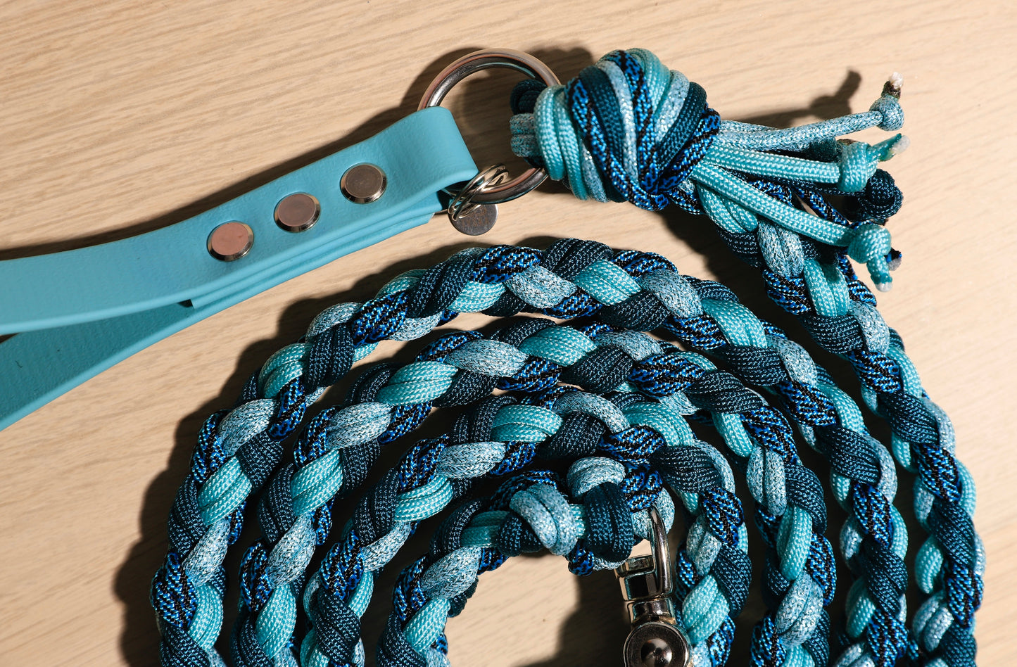 Laisse tressée vert bleu canard