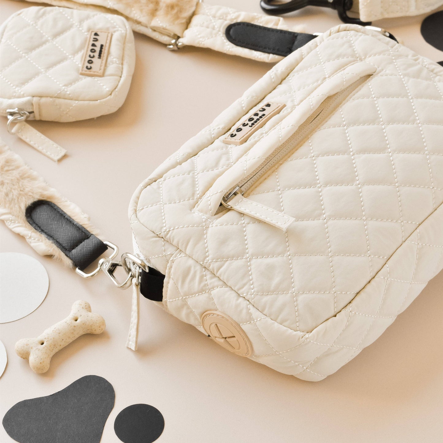 Ensemble Sac de promenade + sangle + pochette frifri pour chien - Matelassé