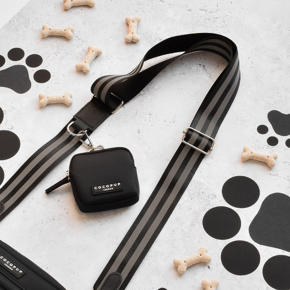 Ensemble Sac de promenade + anse réfléchissante + pochette frifri pour chien - Noir