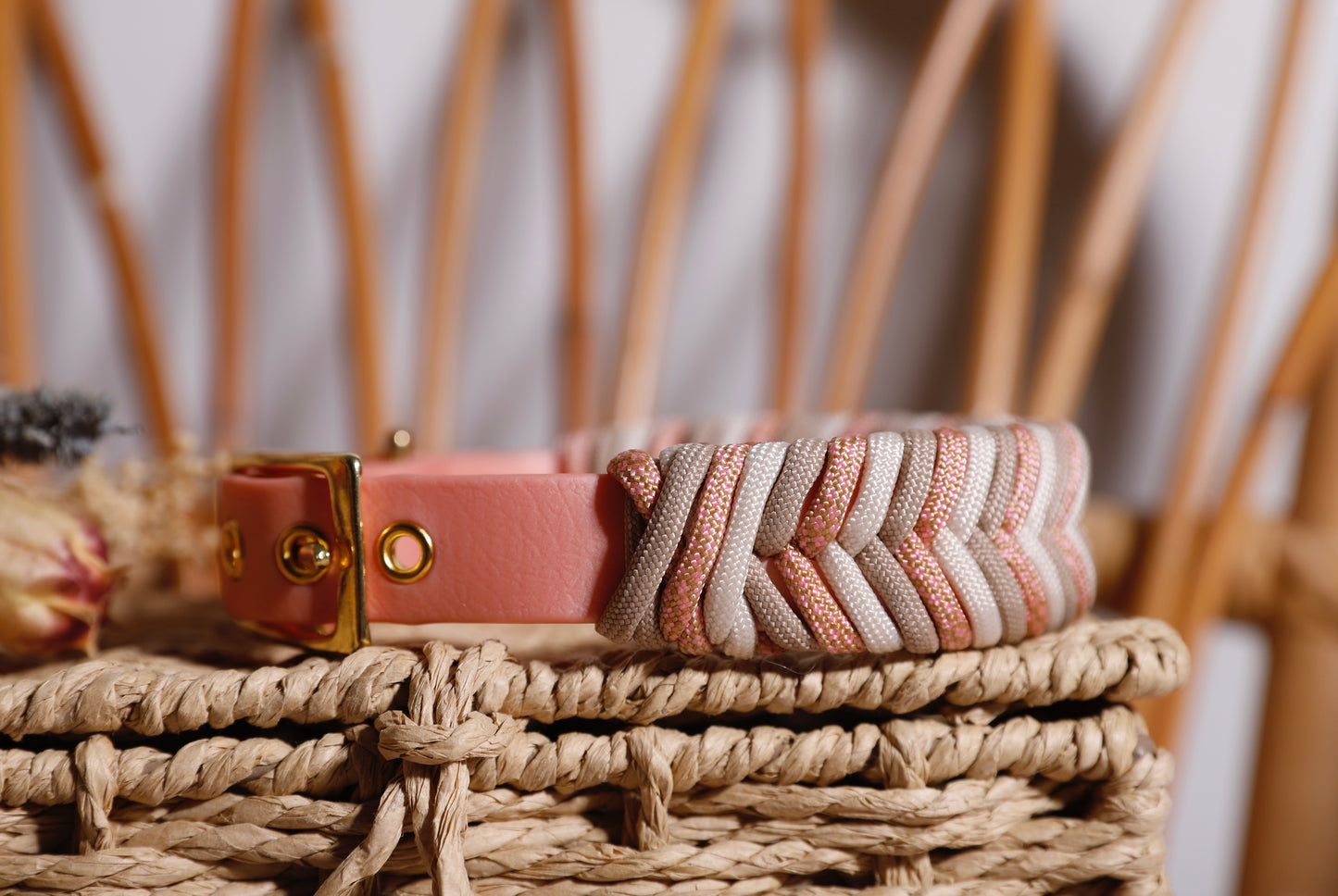 Collier biothane-paracorde Rose