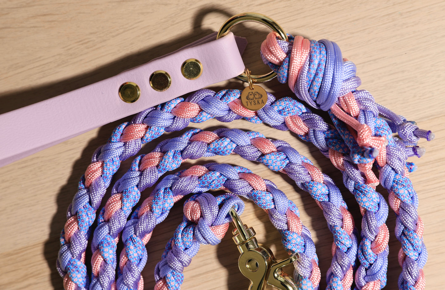Laisse tressée violet-rose