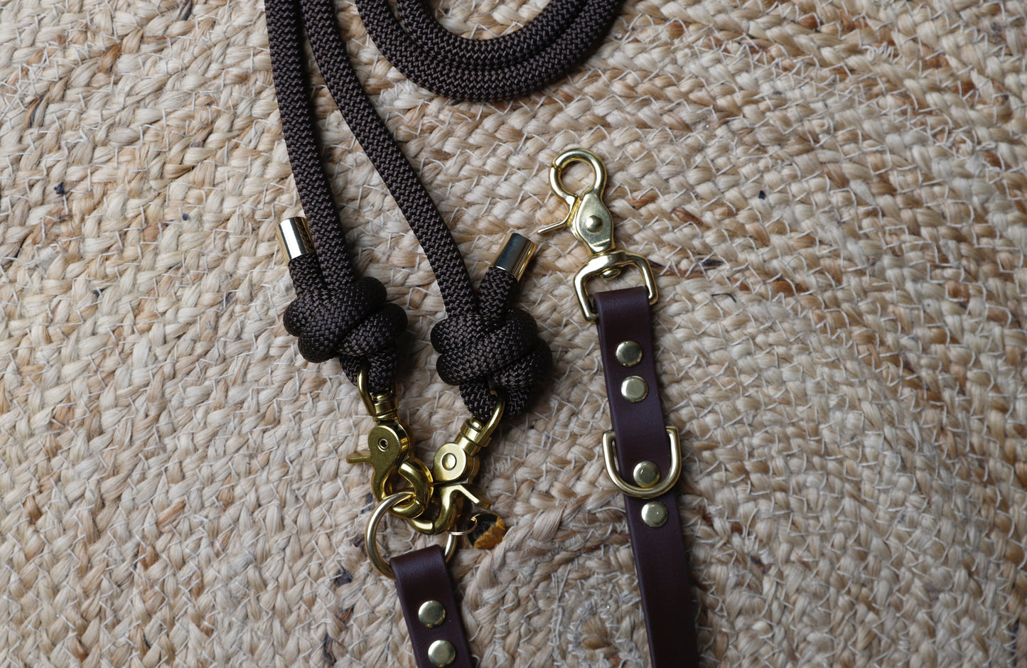 Laisse multiposition 3 points marron foncé