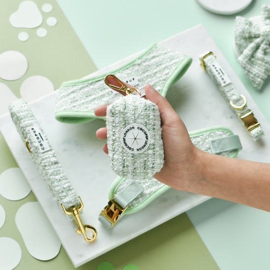 Porte-sac à crottes en tweed texturé matcha