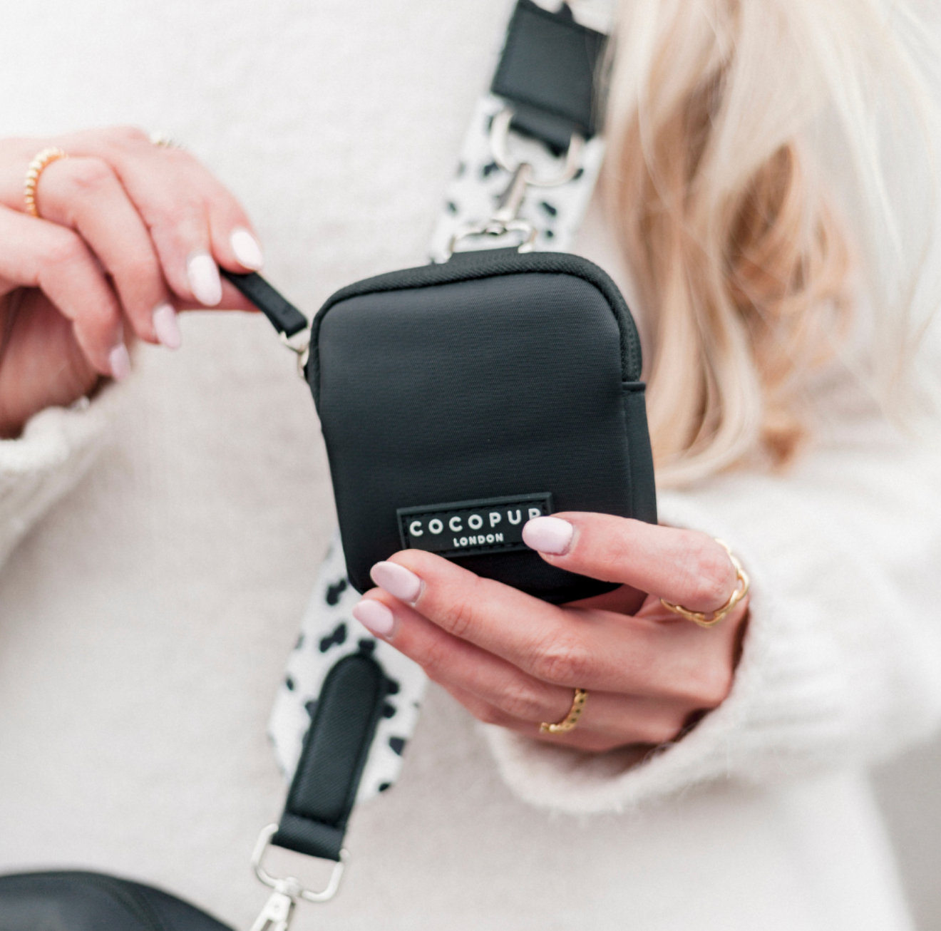 Ensemble Sac de promenade + anse réfléchissante + pochette frifri pour chien - Noir