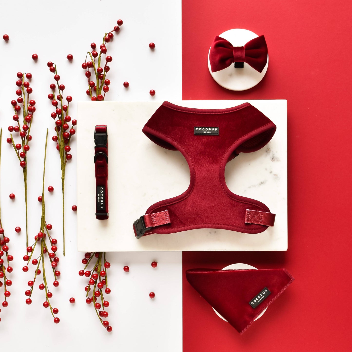 Nœud papillon en velours LUXE - Rouge baie